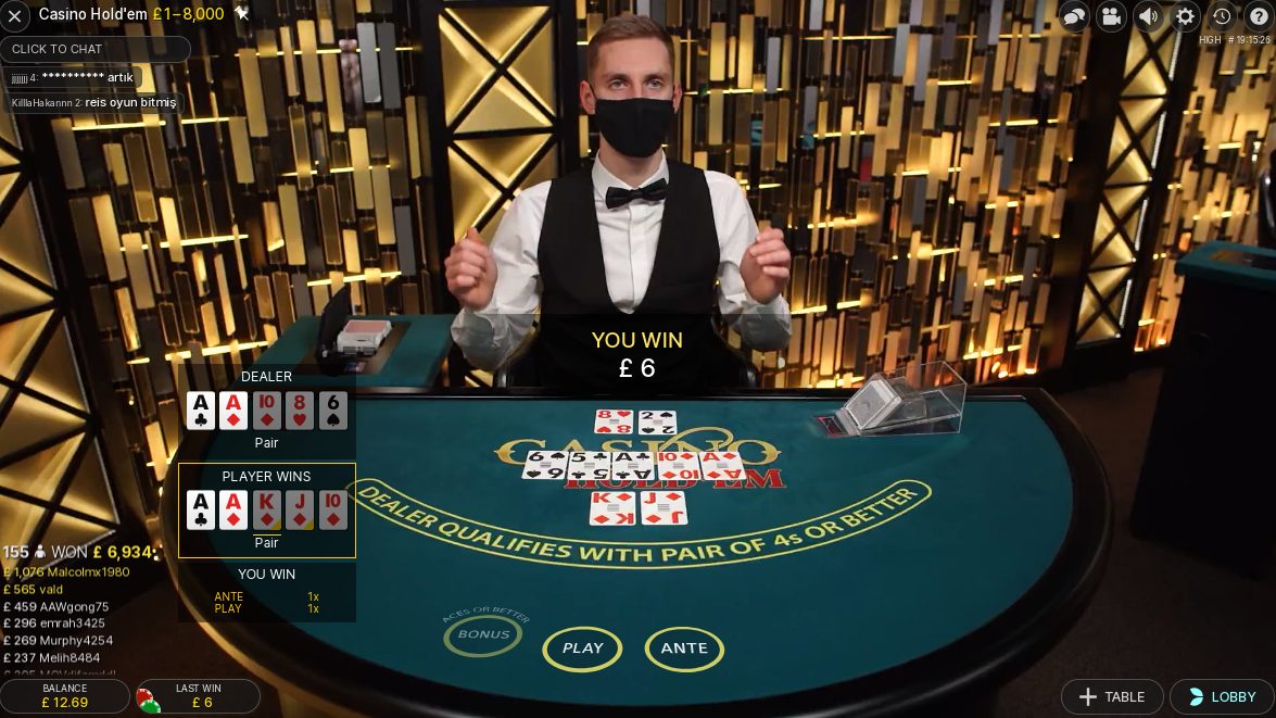 Live kazino pokers (spēlētājs pret dīleru)