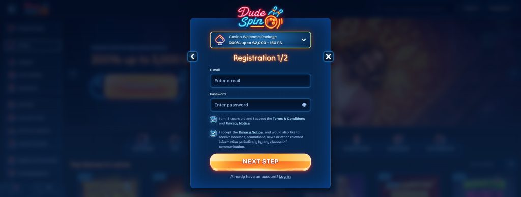 DudeSpin reģistraĢcija